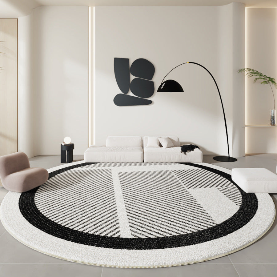 Black & White Minimalist Round Rug – Thickened Lambswool Carpet for Living Room & Bedroom