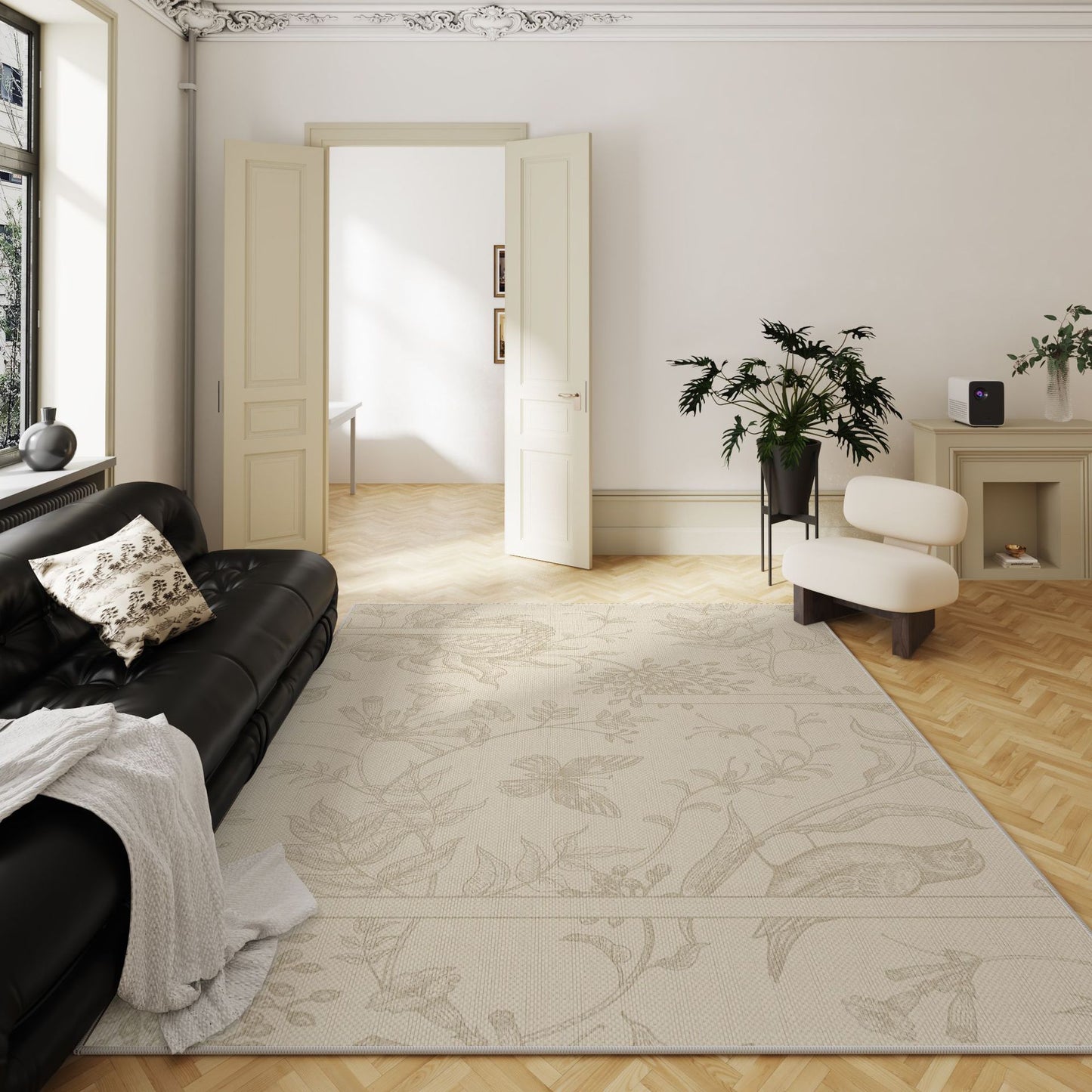 Modern Floral Rug – Black, French-Inspired Rug