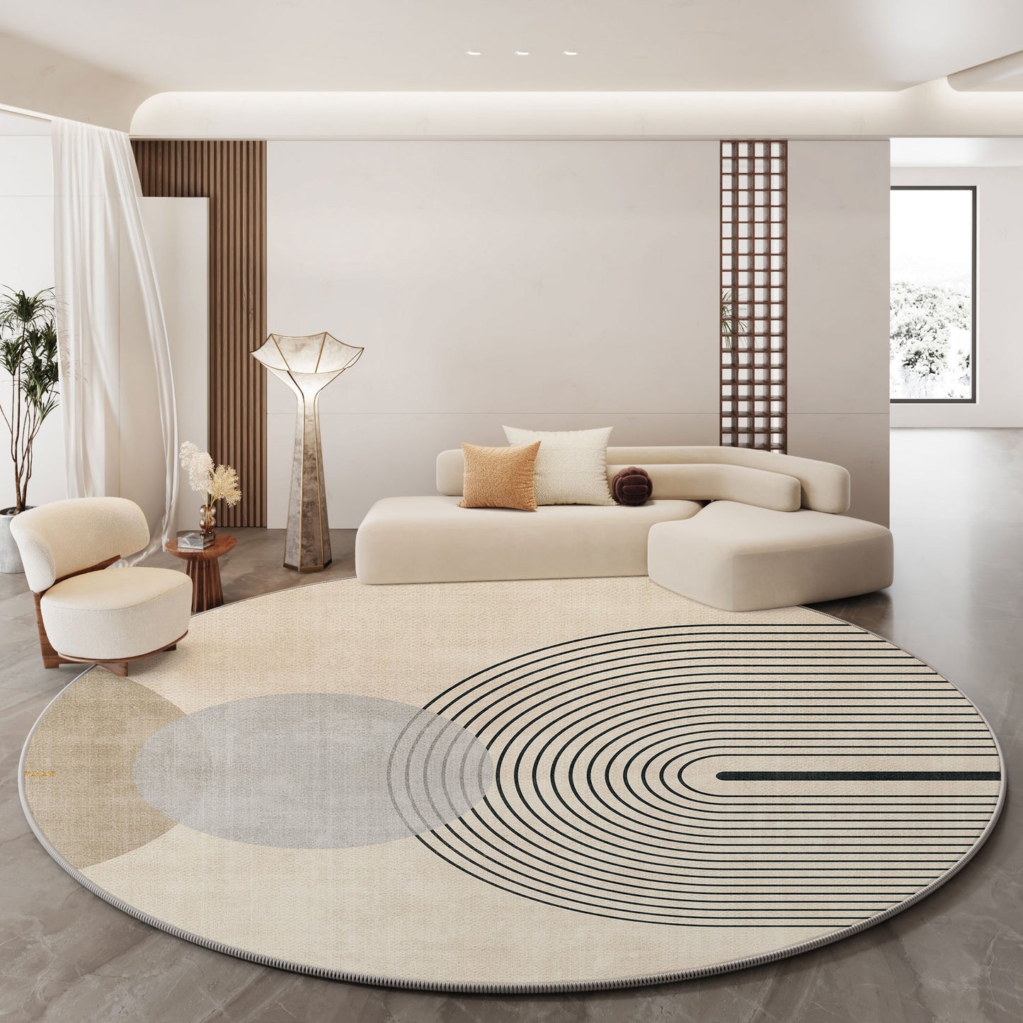 Round French Luxury Carpet – Soft Loop Pile, Non-Slip Cream Color