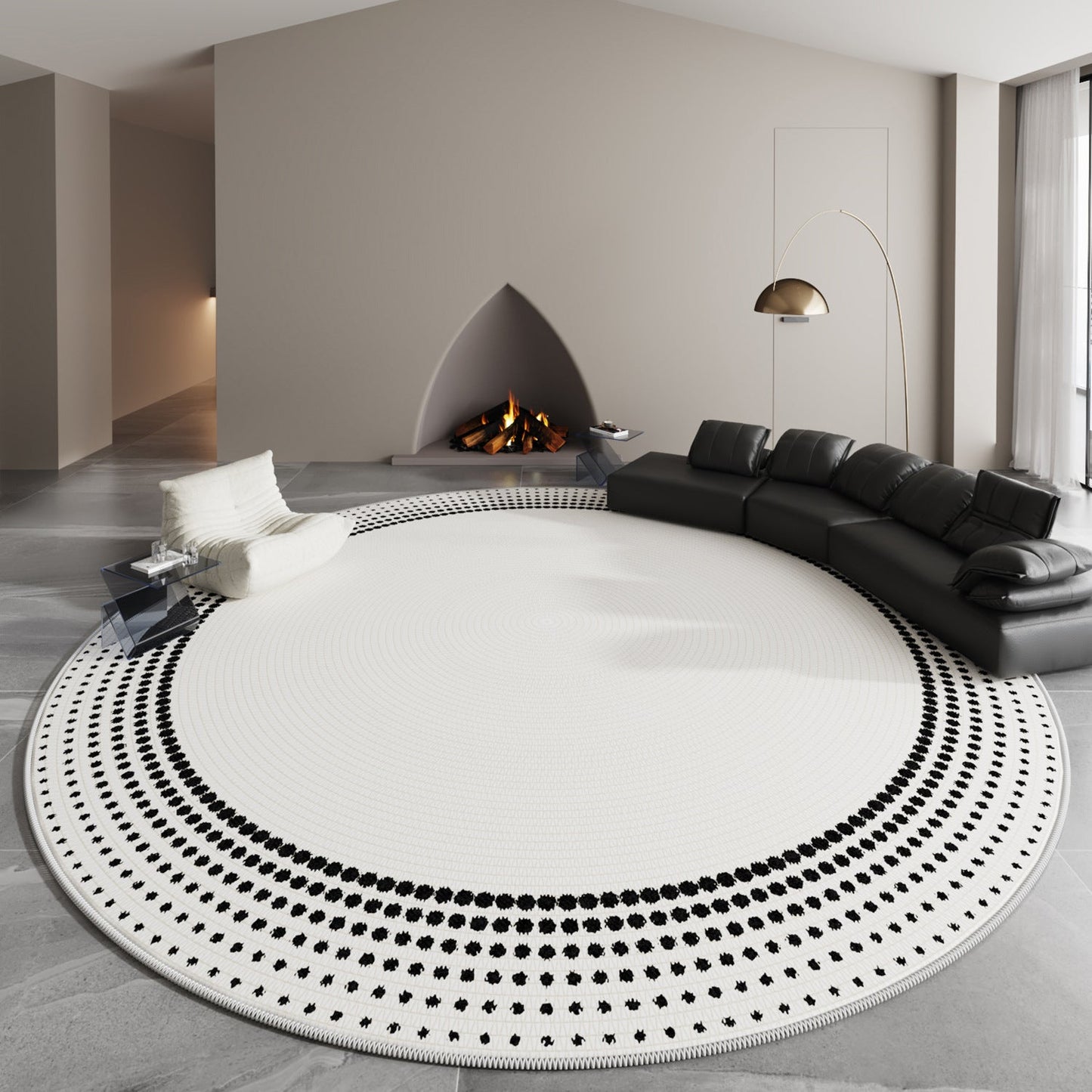 Round Cream Loop-Pile Rug – Modern Non-Slip Carpet