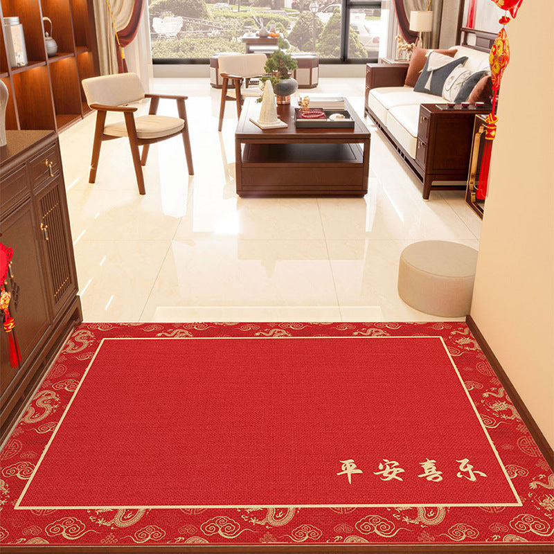 Red Festive Entryway Doormat – Non-Slip & Dirt-Resistant Rug