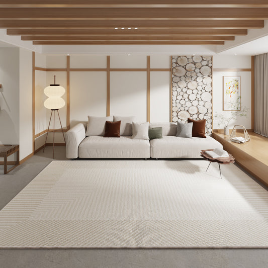 Creamy Circle Velvet Rug – Easy-Care, Non-Slip Living Room & Bedroom Carpet