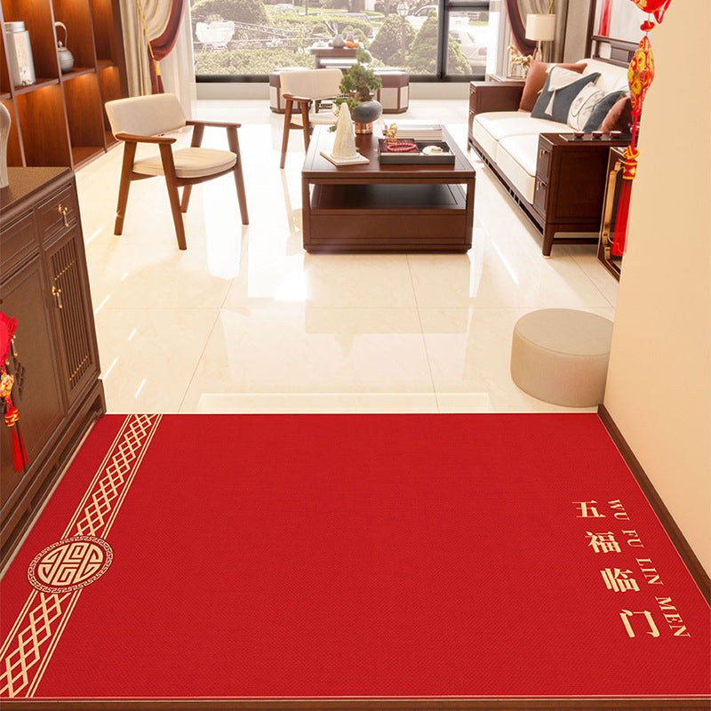 Red Festive Entryway Doormat – Non-Slip & Dirt-Resistant Rug