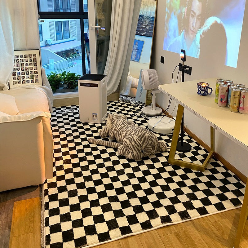 Checkerboard Lambswool Rug – Soft & Non-Slip Living Room Carpet