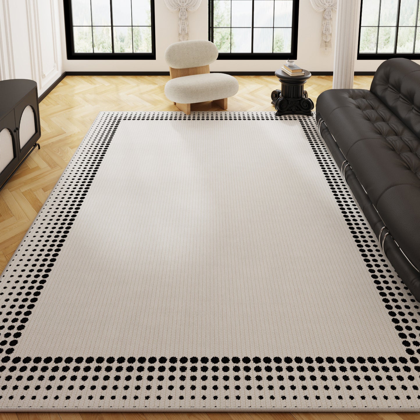 Black Minimalist Rug – Luxe, Stain-Resistant, Easy-Care