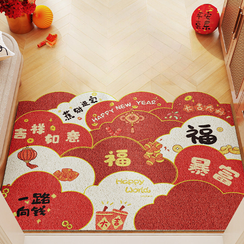 Red Festive Entryway Mat – Durable, Anti-Slip, Easy-Care