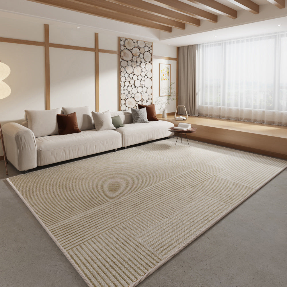 Full Coverage Cream-Colored Living Room Carpet – Silicone Non-Slip Bedroom Bedside Mat
