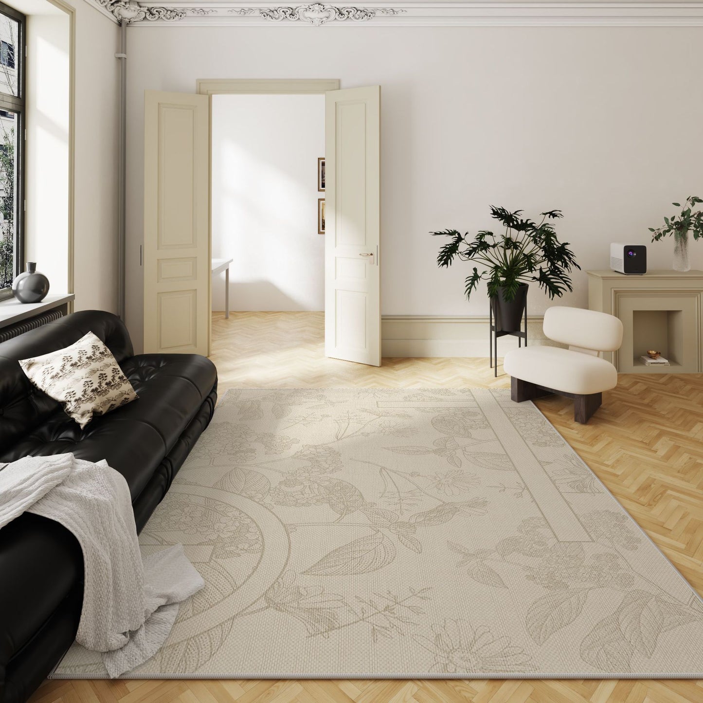 Modern Floral Rug – Black, French-Inspired Rug