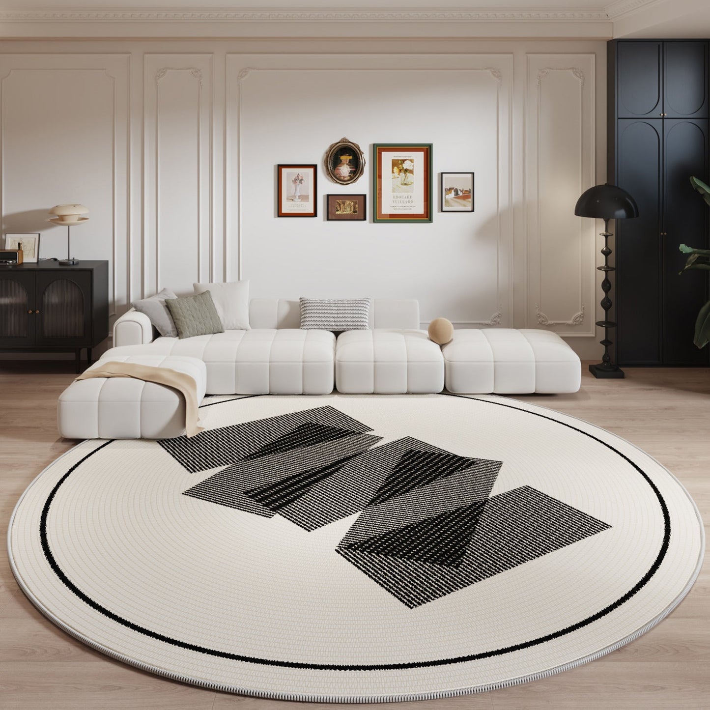 Round Cream Loop-Pile Rug – Modern Non-Slip Carpet