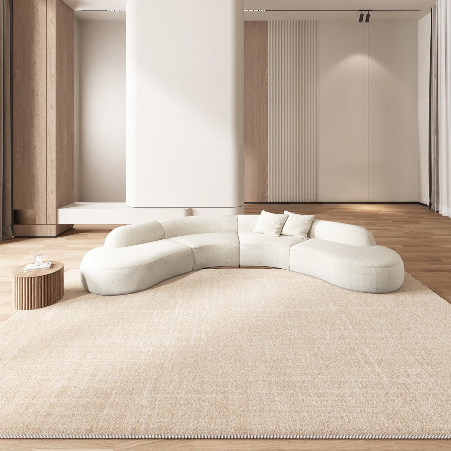 Minimalist Cream-Color Rug – Long Wool Carpet for Living Room & Bedroom