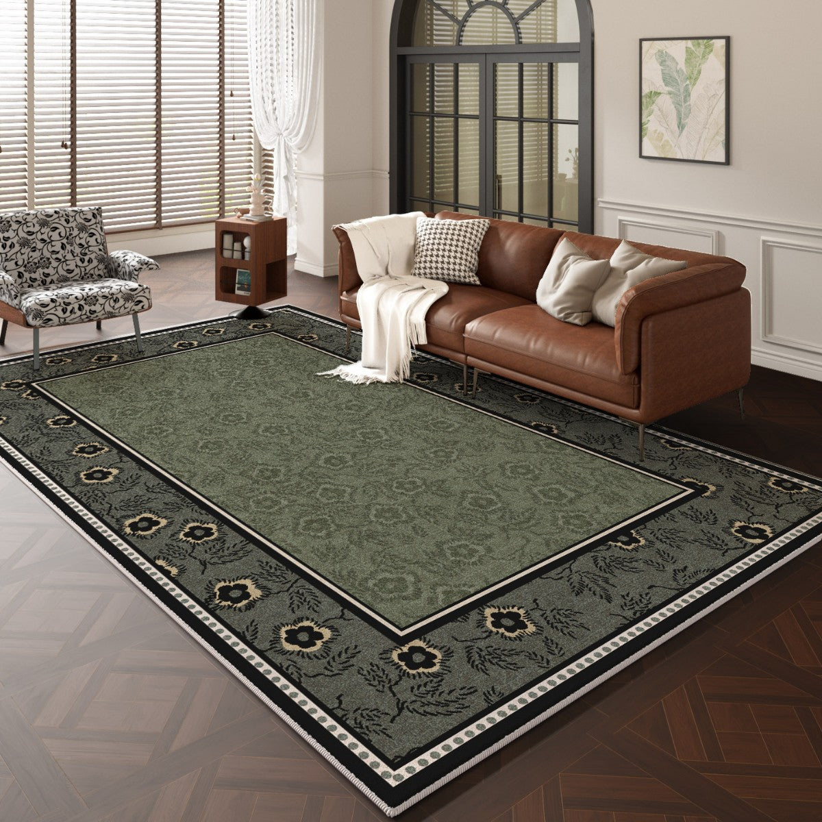 2025 Vintage French Rug – Irregular Shape, Easy-Care Rug