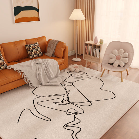 Black & White Striped Faux Wool Rug – Non-Slip Entryway Carpet