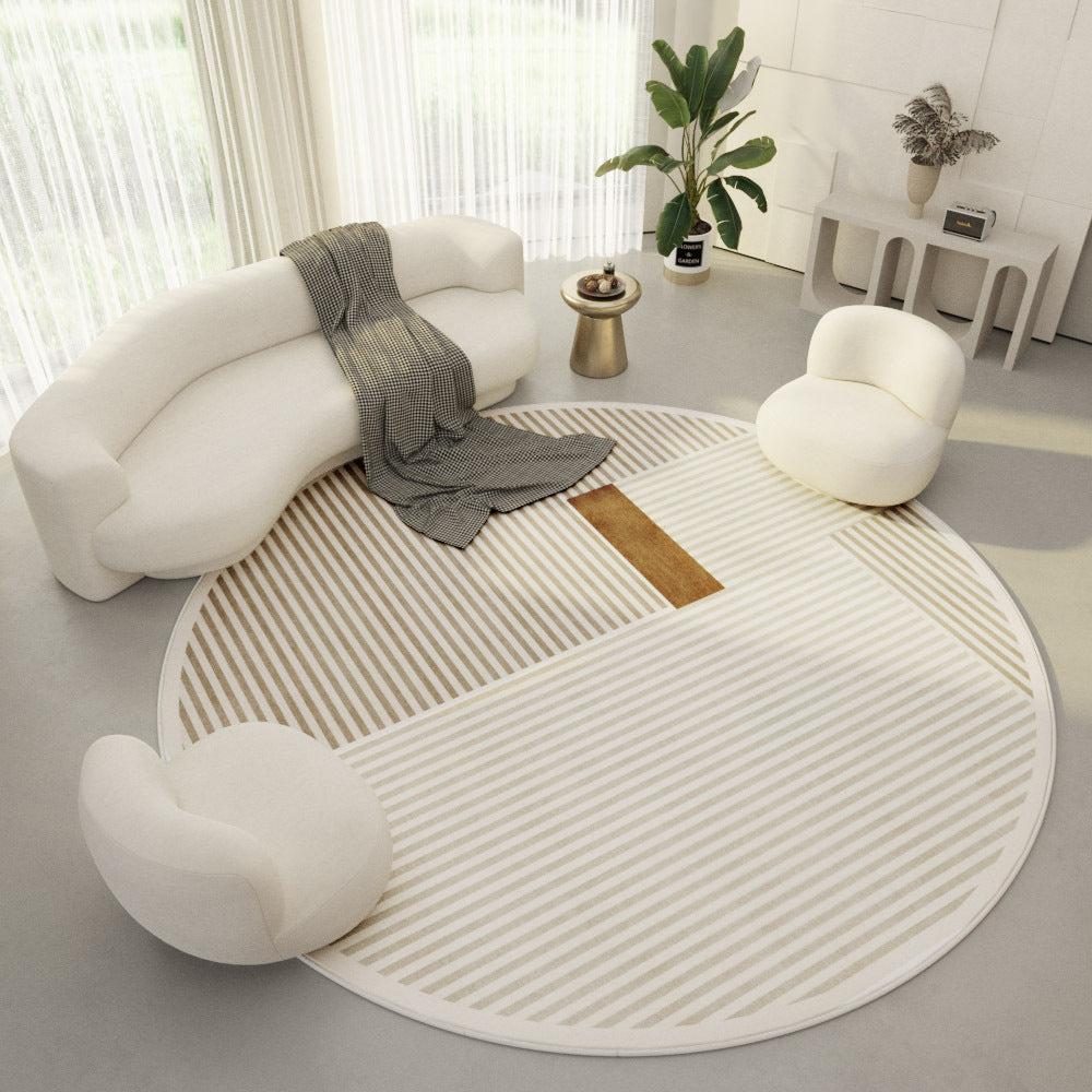 Round Living Room Rug – Modern Minimalist Cream Non-Slip Carpet