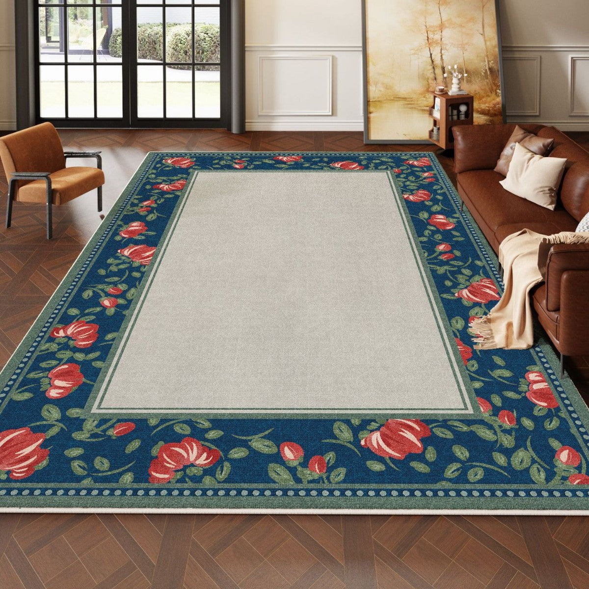 2025 Vintage French Rug – Irregular Shape, Easy-Care Rug
