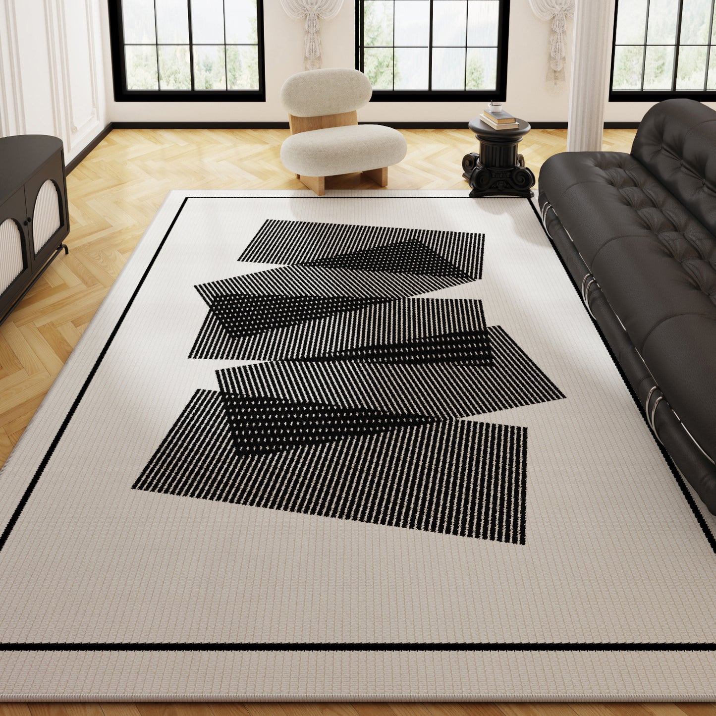 Black Minimalist Rug – Luxe, Stain-Resistant, Easy-Care