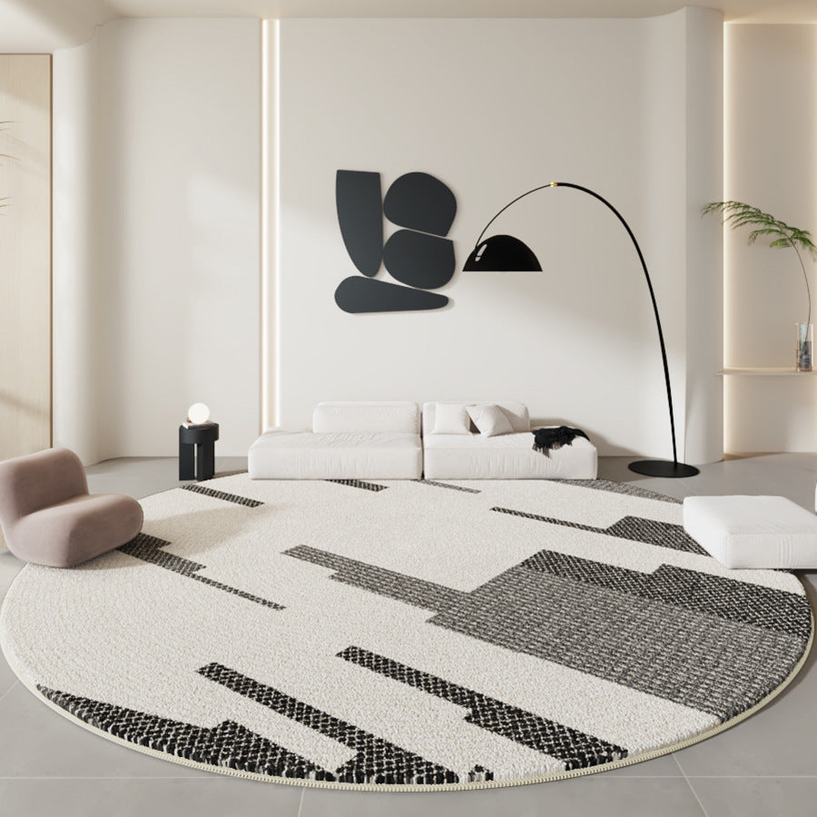 Black & White Minimalist Round Rug – Thickened Lambswool Carpet for Living Room & Bedroom