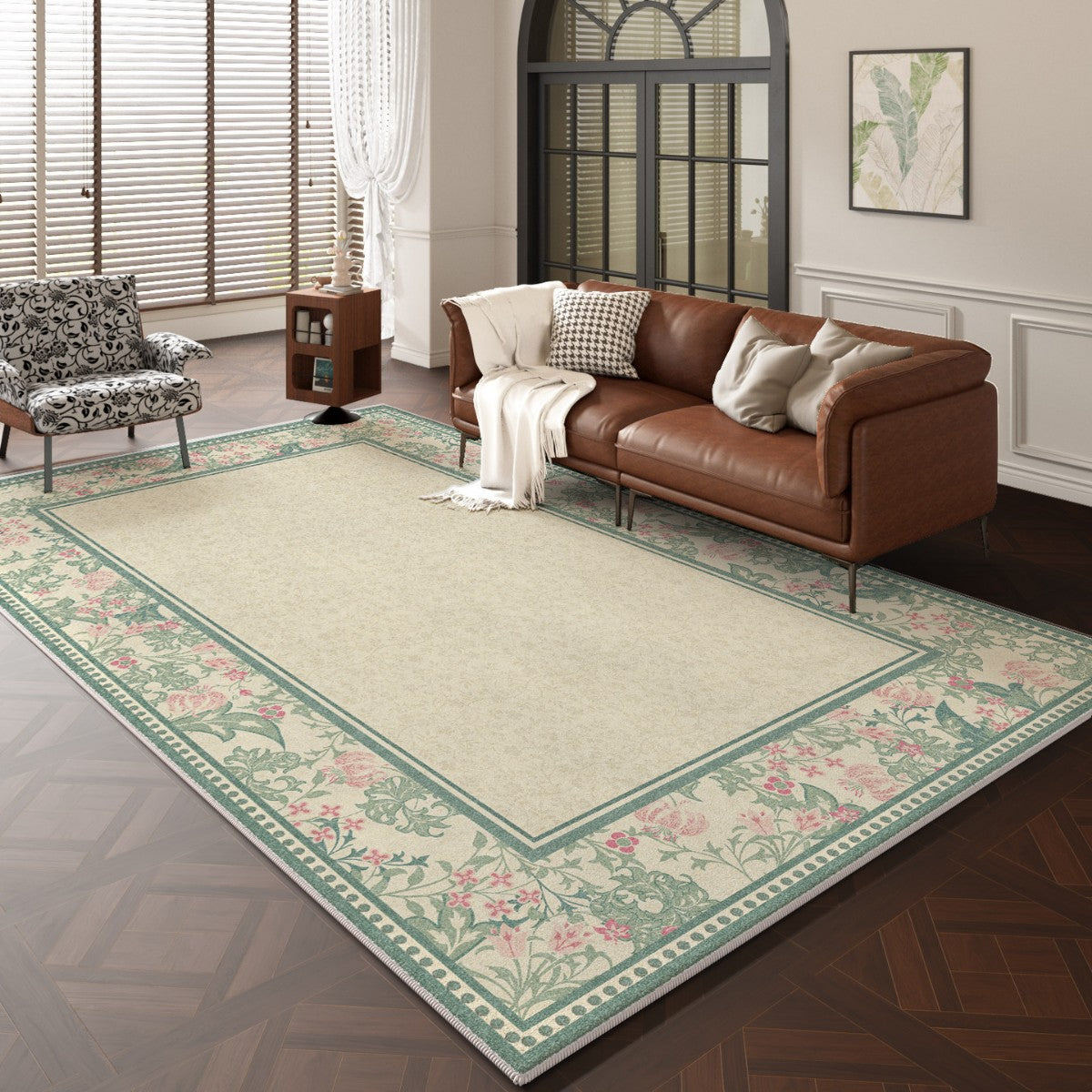 2025 Vintage French Rug – Irregular Shape, Easy-Care Rug