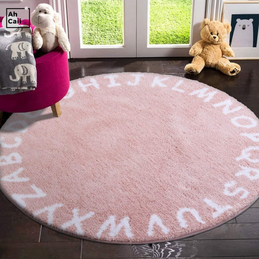 Round Kids ABC Fluffy Rugs Soft Alphabet Nursery Rug Absorbent Non Slip Educational Carpet for Children Toddlers Bedroom