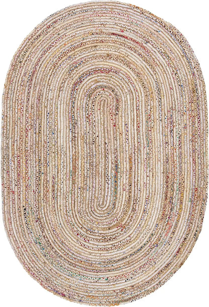 Cape Cod Collection Area Rug Multi Handmade Boho Braided Jute Rug