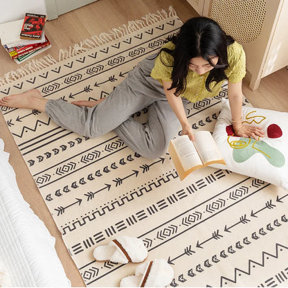 luxury Large rectangle Home Boho style decor Cotton linen Thicken Rug