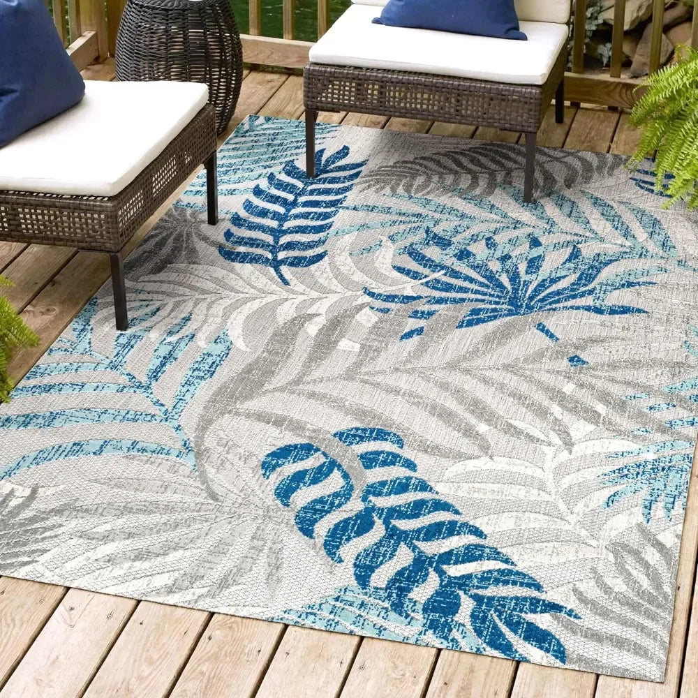 Outdoor Rug 9 X 12ft Easy-Cleaning Palm Leaves Outdoor Area Rug