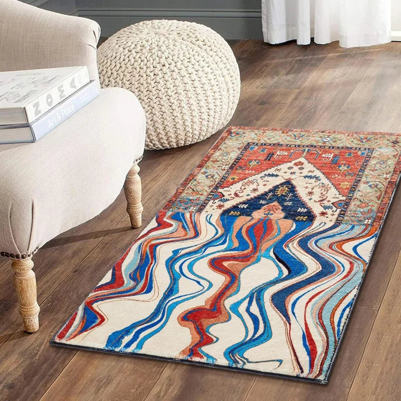 VIKAMA Bohemian Faux Cashmere Rug Non-Slip Vintage Tribal Rug