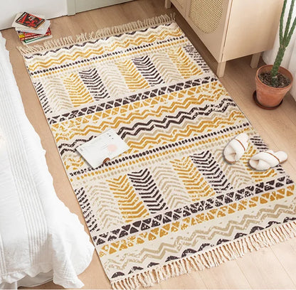 luxury Large rectangle Home Boho style decor Cotton linen Thicken Rug