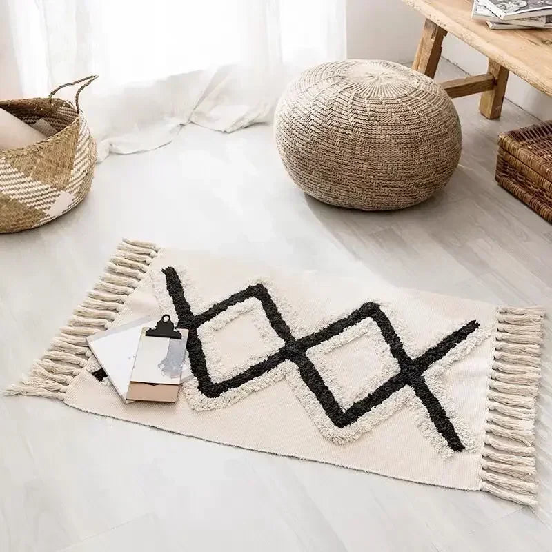 Hand Woven Home Entrance Hall Doormat Cotton Linen Carpet