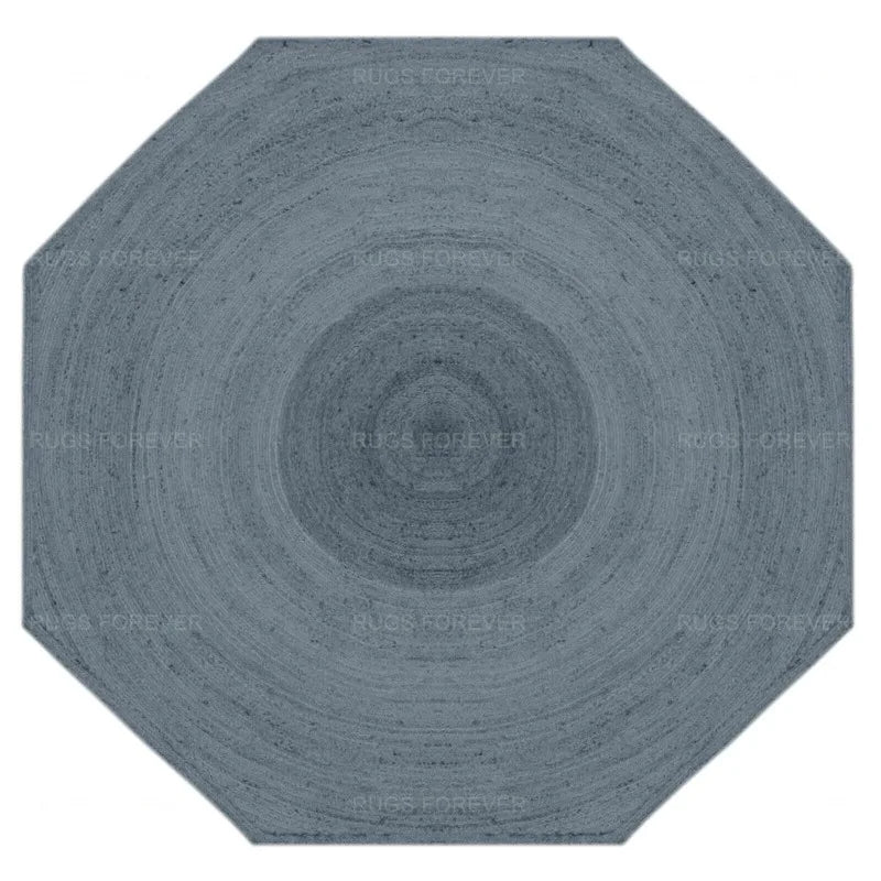 Gray Hand Braided Jute Area Rug Living Room Octagon Rug