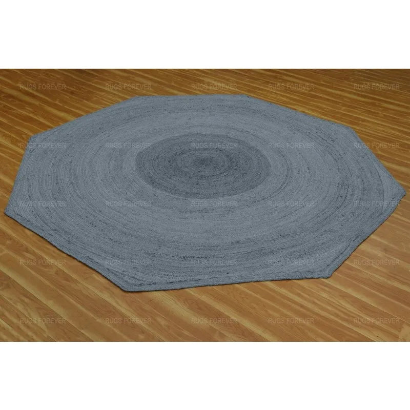 Gray Hand Braided Jute Area Rug Living Room Octagon Rug