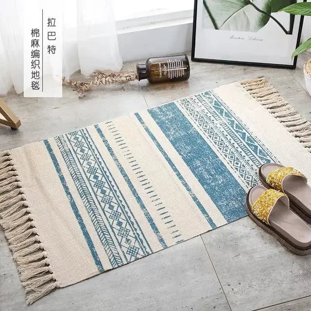 Nordic Cotton Washable And Linen Knit Ethnic Style Tassel Small Rug