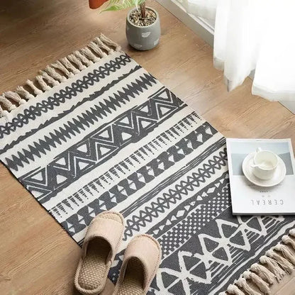 Nordic Cotton Washable And Linen Knit Ethnic Style Tassel Small Rug