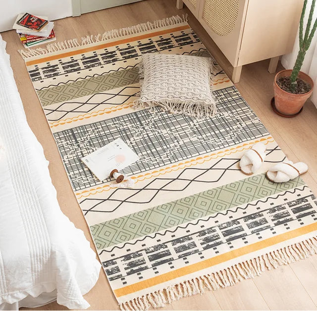 luxury Large rectangle Home Boho style decor Cotton linen Thicken Rug