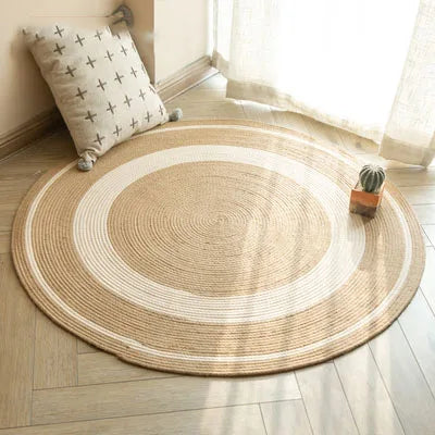 Natural Jute Round Rug Living Room Rattan Hand Weaving Rug