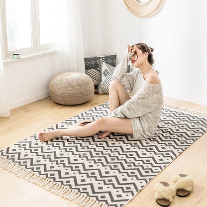 luxury Large rectangle Home Boho style decor Cotton linen Thicken Rug