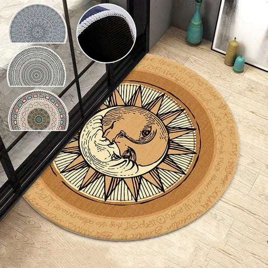 Boho Style Door Mat Vintage Entrance Doormat Semi-circular Floor Rug