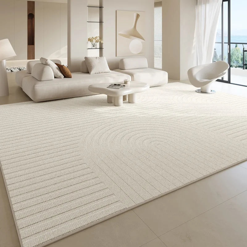 Minimalist Cream Carpet Artistic Lines Living Room Carpet