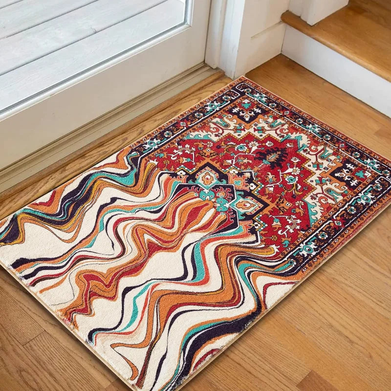 VIKAMA Bohemian Faux Cashmere Rug Non-Slip Vintage Tribal Rug