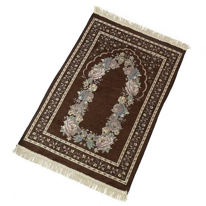 Muslim Worship Mat Prayer Chenille Cotton Islamic Blanket Rug