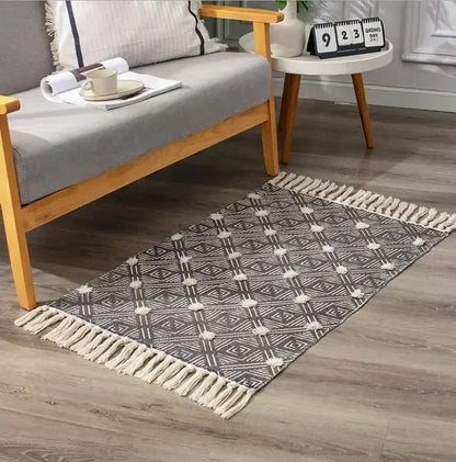 Hand Woven Home Entrance Hall Doormat Cotton Linen Carpet