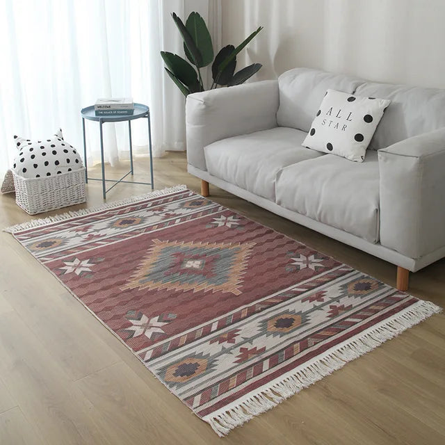 Nordic Rug for Living Room Cotton Linen Hand Woven BedroomTassel  Rug