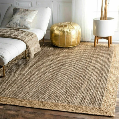 100% Jute Rectangle Natural Braided Rug Handmade Reversible Rug