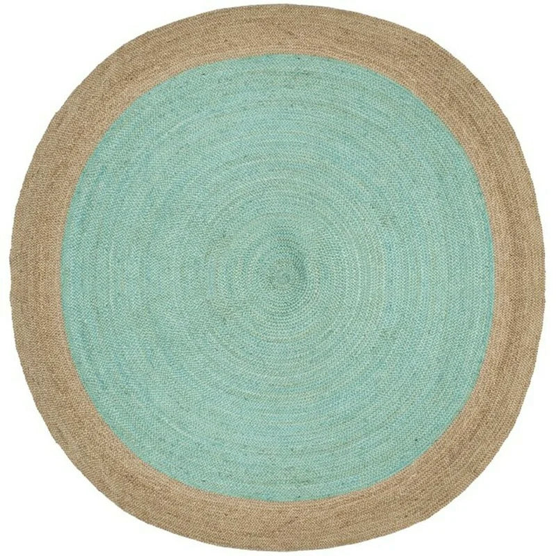 Round Turquoise Design 100% Natural Jute Hand Braided Rug