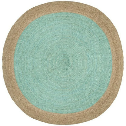 Round Turquoise Design 100% Natural Jute Hand Braided Rug