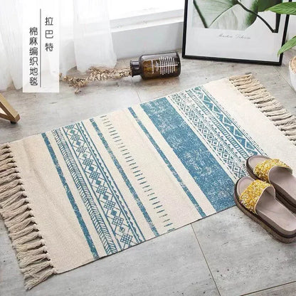 Hand Woven Home Entrance Hall Doormat Cotton Linen Carpet