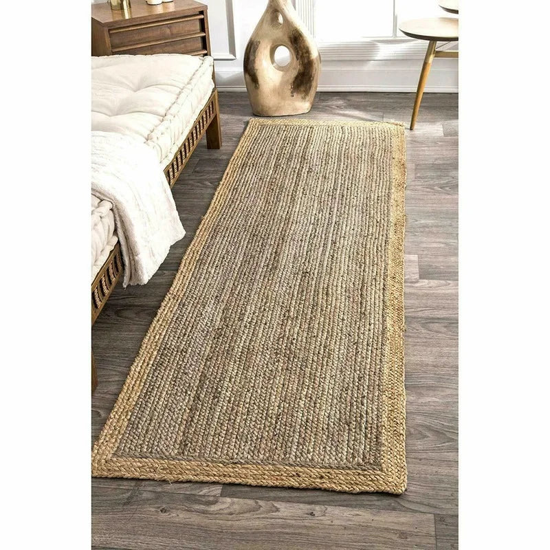 100% Jute Rectangle Natural Braided Rug Handmade Reversible Rug