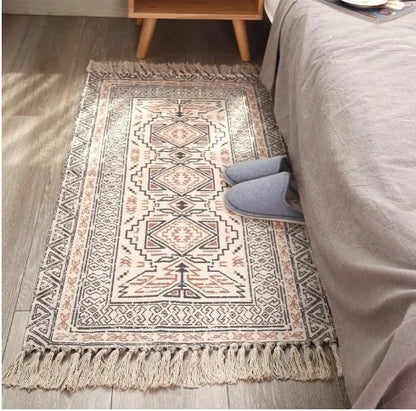 Nordic Cotton and Linen Knit Ethnic Style Tassel Small Rug