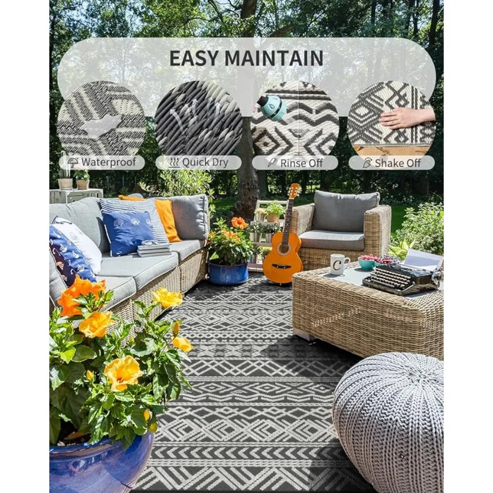 Outdoor Waterproof Round Reversible Patio Rug