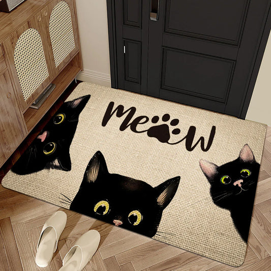 Cute Kitten Print Entrance Floor Mat Non-Slip Maintenance Door Rug