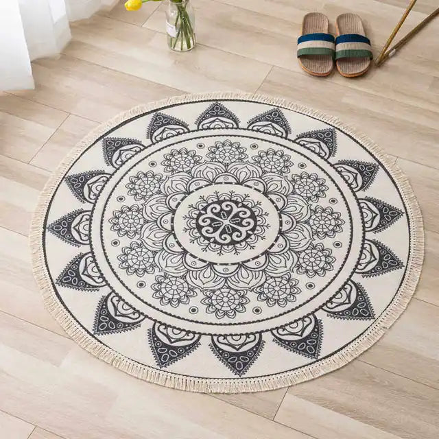 Mandala Round Nordic Bohemian Area Rugs Cotton Linen Tassels Rugs